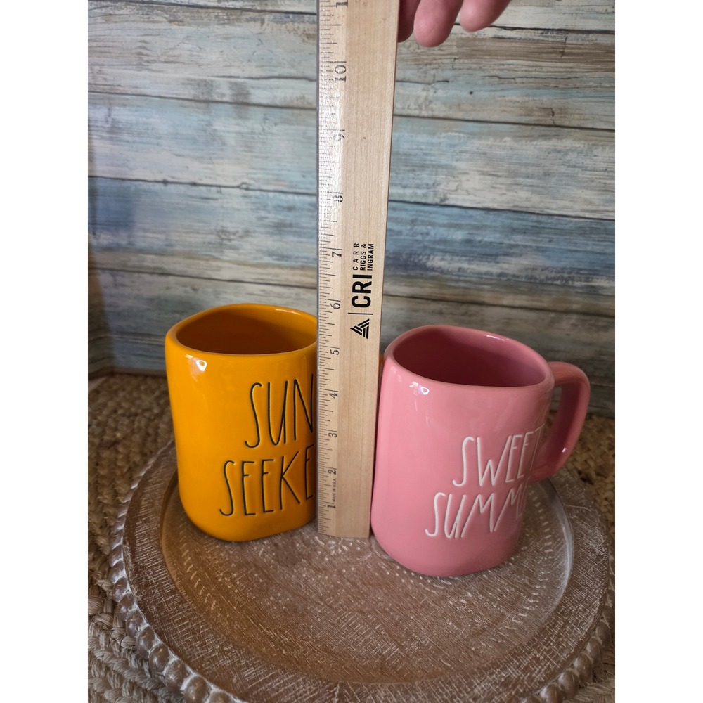 Rae Dunn Sun Seeker Sweet Summer Ceramic Mug Set Orange Pink 2 Piece - Picture 5 of 6